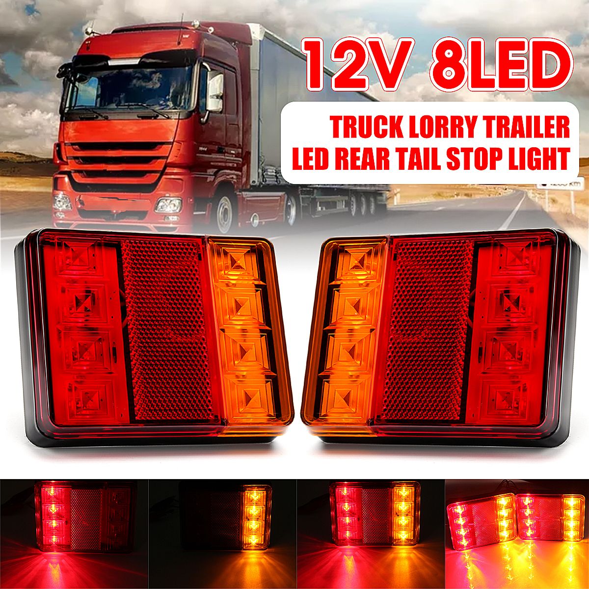 12V-8-LED-Car-Truck-LED-Rear-Tail-Brake-Lights-Warning-Turn-Signal-Lamp-RedYellow-2PCS-for-Lorry-Tra-956751