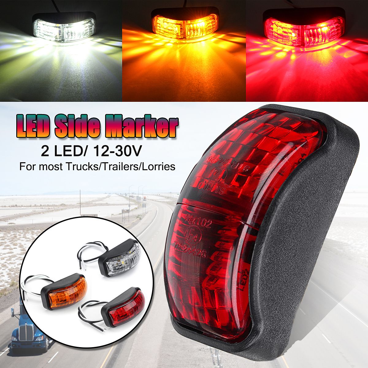 2-SMD-LED-Side-Marker-Lights-Clearance-Lamp-12-30V-54x24mm-E4-RedYellowWhite-for-Truck-Trailer-Van-1428797