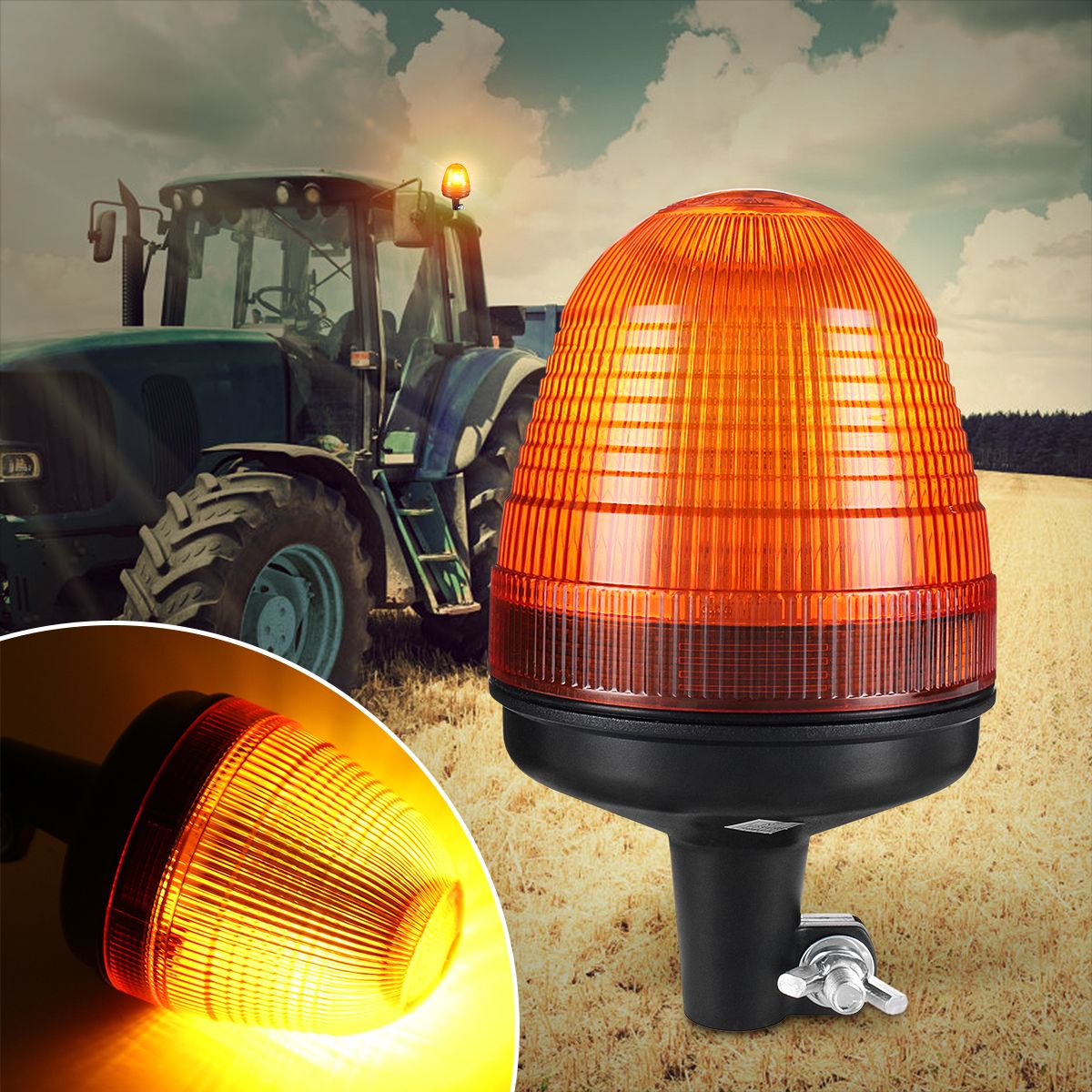 60-LED-Rotating-Flashing-Light-Amber-Beacon-DIN-Pole-Mount-Tractor-Warning-Light-Lamp-1224V-1701182