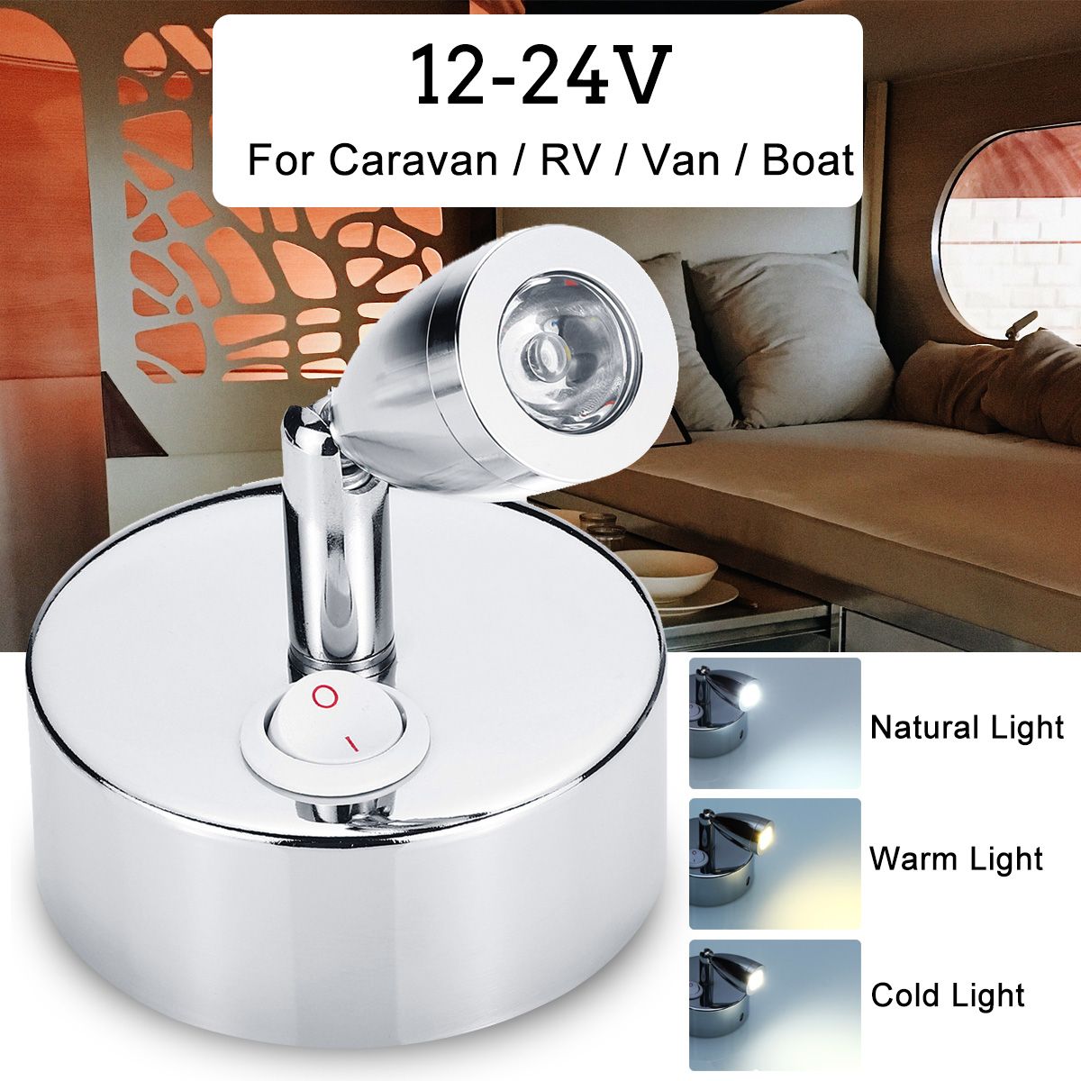 Chrome-LED-Spot-Reading-Lights-with-Button-Switch-12-24V-1W-for-for-CaravanRV-Camper-Van-Boat-1468899