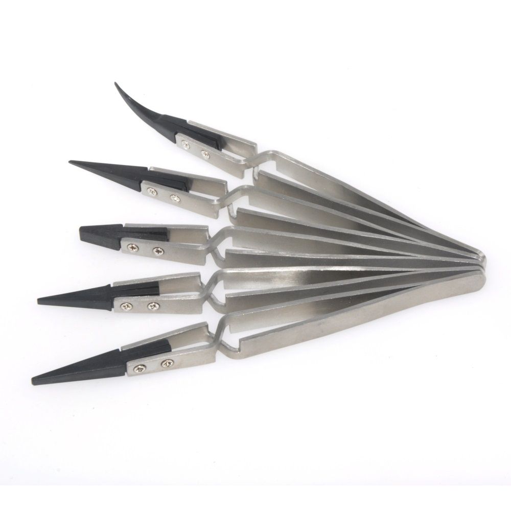 5PCS-ESPLB-Silver-Black-Reverse-Tweezers-Stainless-Steel-Handle-Plastic-Tip-Newest-FlatStraightCurve-1685195