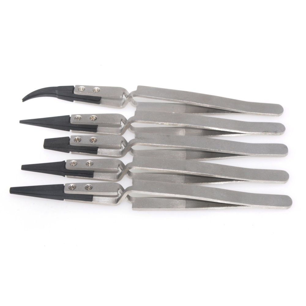 5PCS-ESPLB-Silver-Black-Reverse-Tweezers-Stainless-Steel-Handle-Plastic-Tip-Newest-FlatStraightCurve-1685195