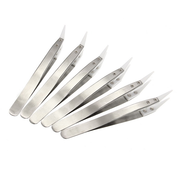 6Pcs-Ceramic-Tweezers-Heat-Resistant-Non-Conductive-Stainless-Steel-Body-Silve-1135261