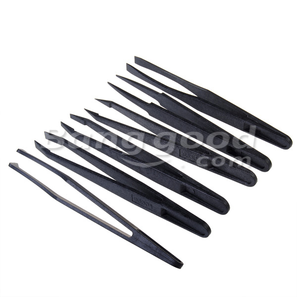 6pcs-Black-Anti-static-Plastic-Tweezers-Heat-Resistant-Repair-Tool-930332