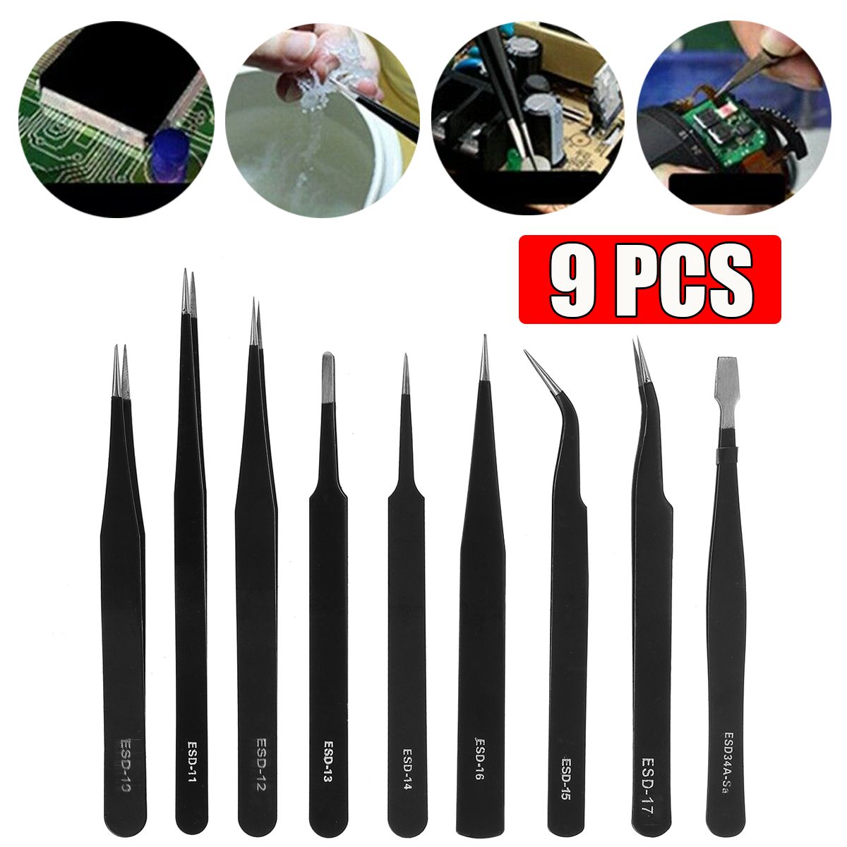 9Pcs-PrecisIion-Tweezers-Tools-Kit-Soldering-Welding-Tip-Curved-Straight-Steel-1705445