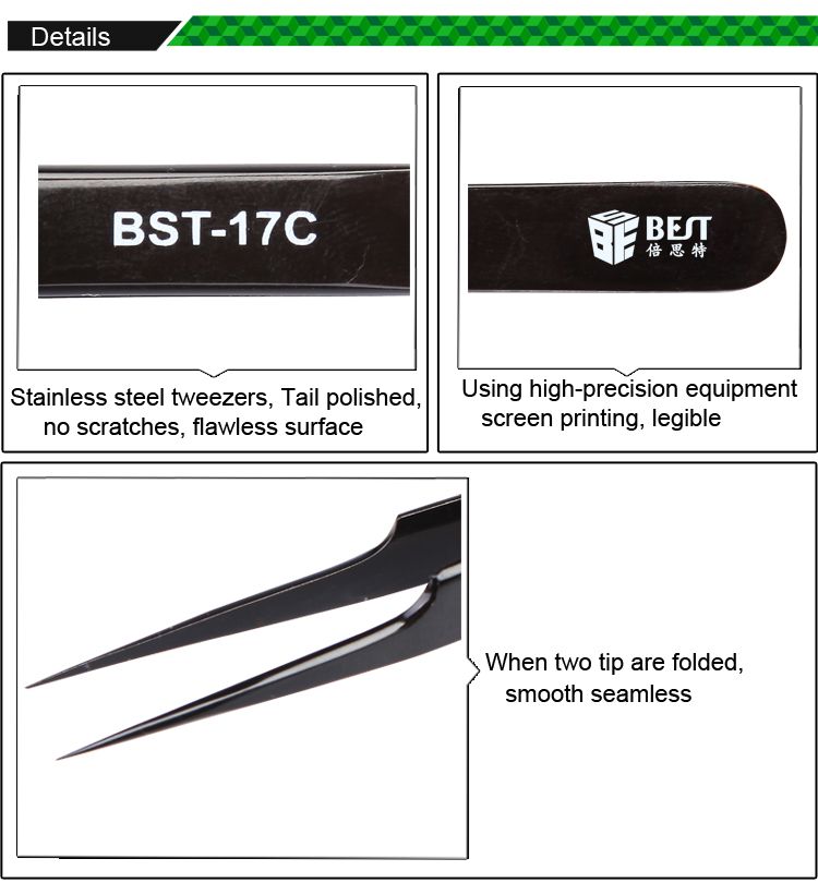 BEST-BST-17C-302-Stainless-Steel-Clamp-And-Precision-Color-Tweezers-Anti-magnetic-1363157