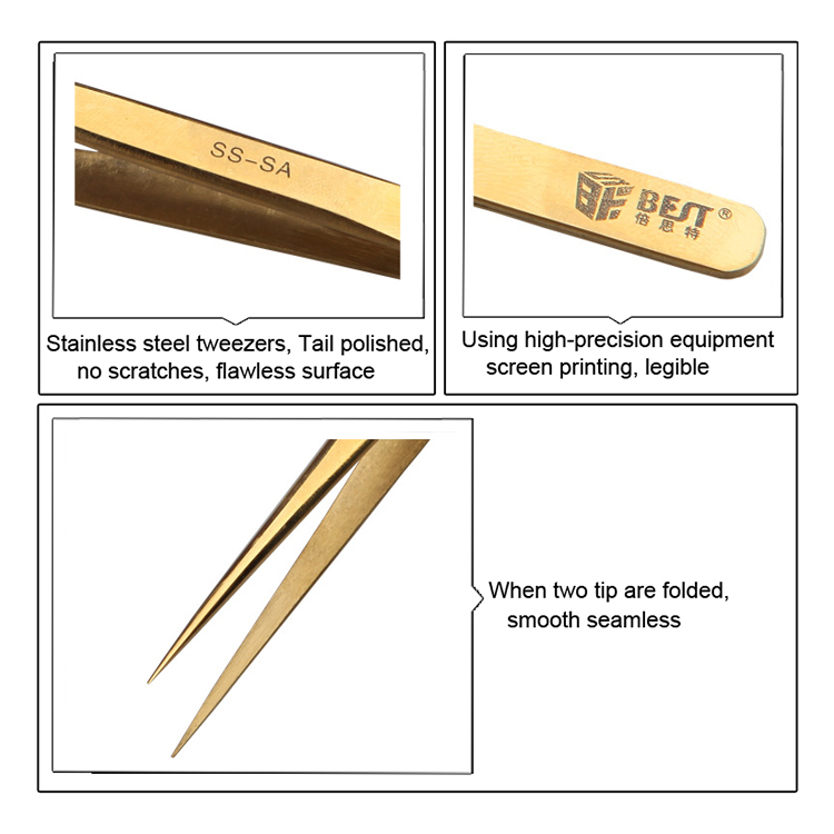 BEST-BST-SS-SA-Gold-Plated-Tip-Tweezer-Precision-Tweezers-Laid-Special-Hard-Wear-resistant-Stainless-1363154