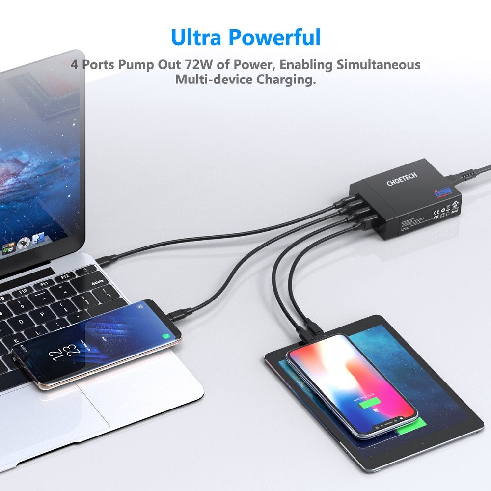 CHOETECH-72W-Multi-Port-USB-Quick-Charger-Power-Adapter-for-Smartphone-Tablet-Laptop-1630295