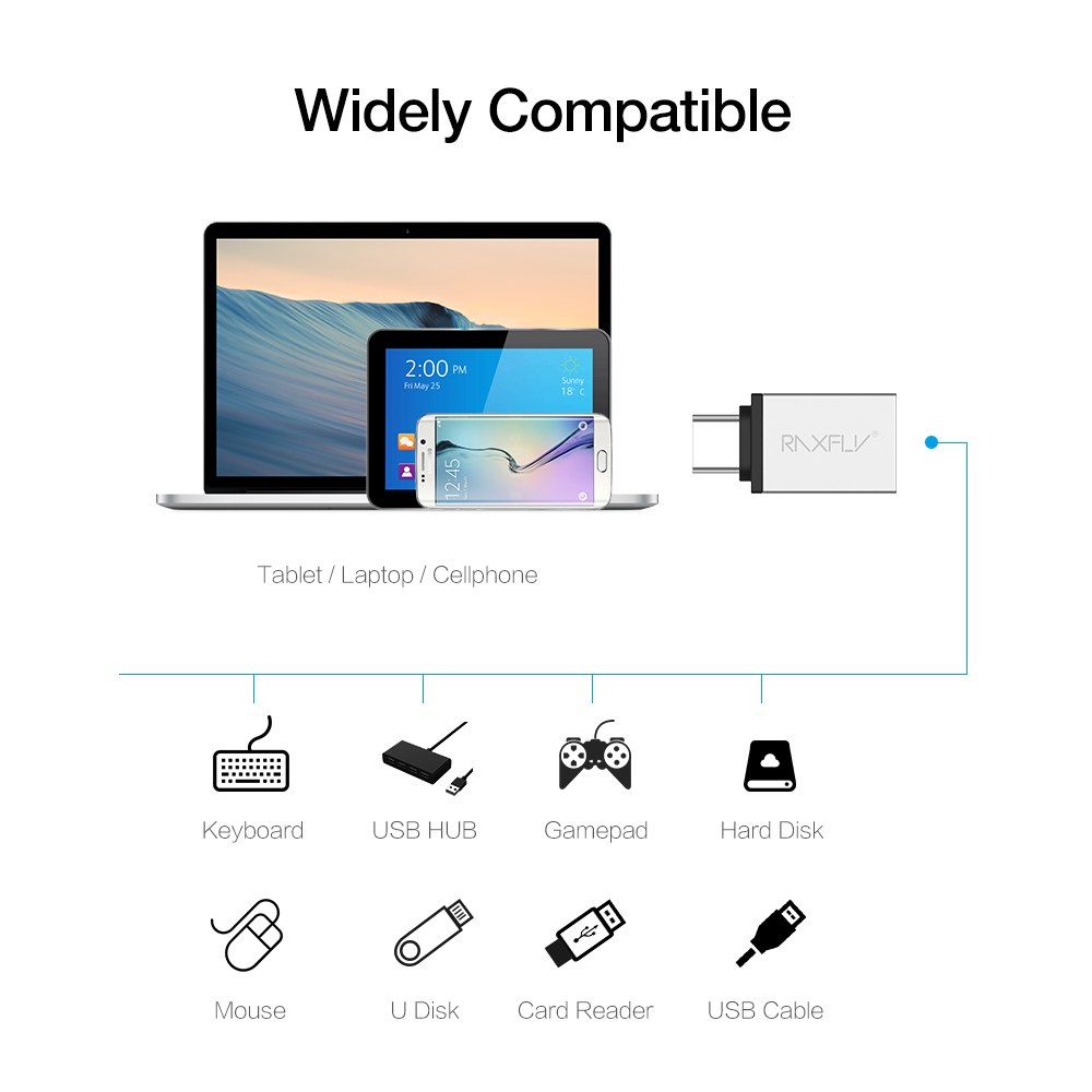 RAXFLY-Type-C-To-USB-30-OTG-Adapter-Converter-For-Oneplus-5T-Mix-2-Mi-A1-HUAWEI-Mate-10-S9-1279016