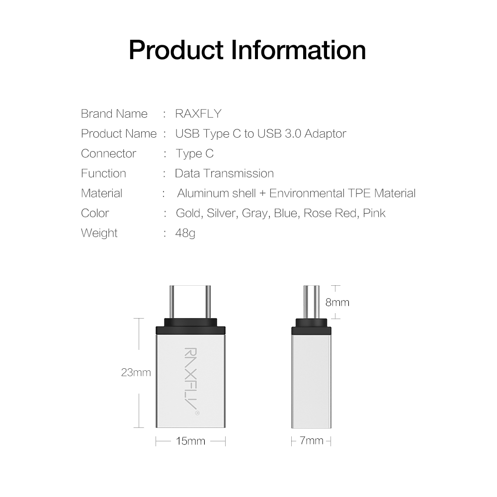 RAXFLY-Type-C-To-USB-30-OTG-Adapter-Converter-For-Oneplus-5T-Mix-2-Mi-A1-HUAWEI-Mate-10-S9-1279016