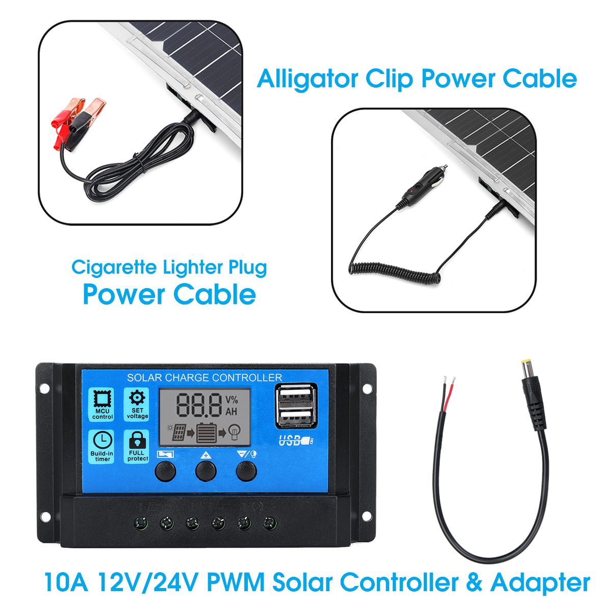 100W-18V-MonocrystalineSolar-Panel-Dual-12V5V-DC-USB-Charger-Kit-with-10A-Solar-Controller-amp-Cable-1558949