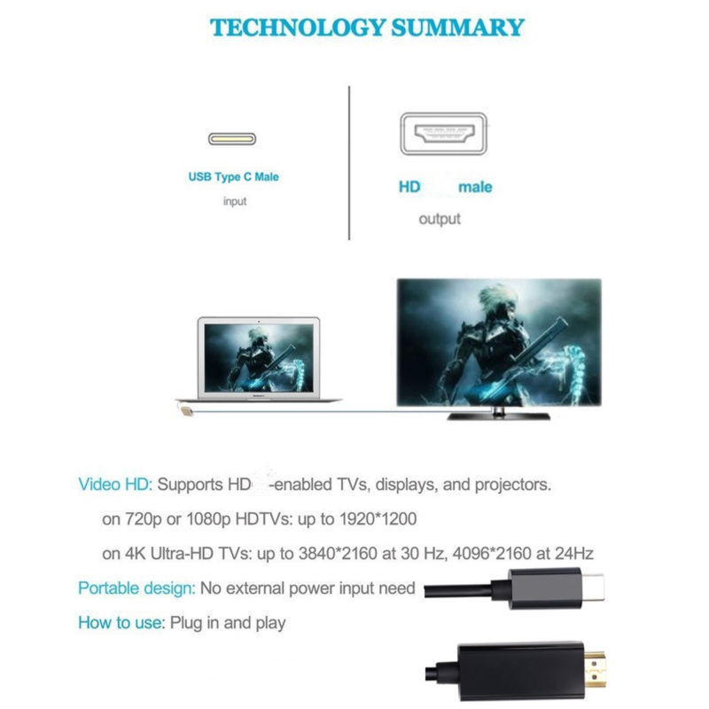 6ft-18M-4K-USB31-Type-C-Male-to-HD-Male-Adapter-Cable-For-Tablet-MacBook-Pro-1262473