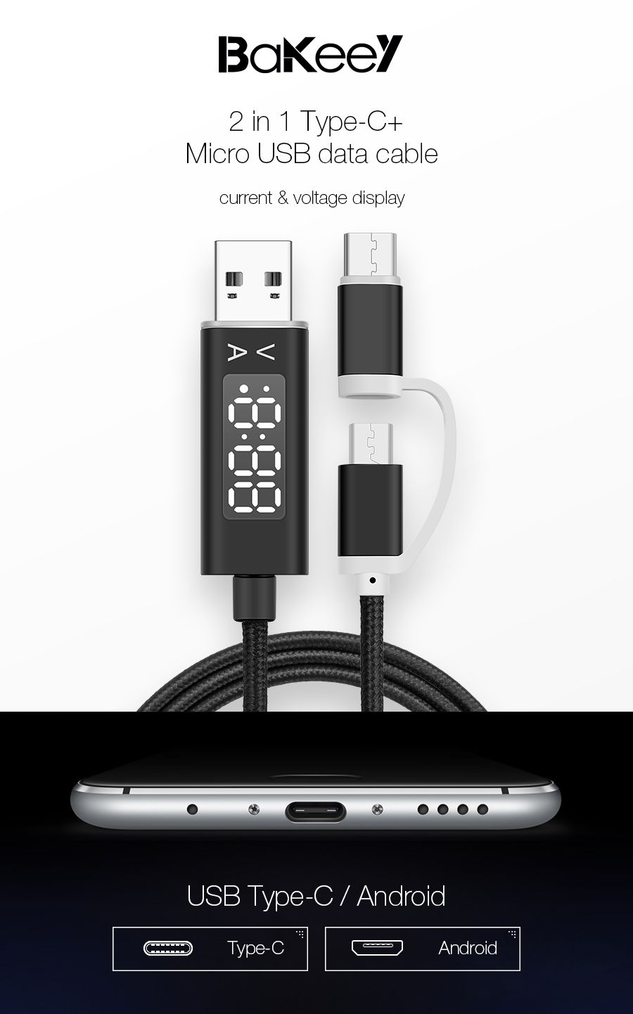Bakeey-2-in-1-Current-Voltage-Display-Type-C-Micro-USB-Nylon-Braided-Phone-Cable-for-Samsung-S9-S8-1277804