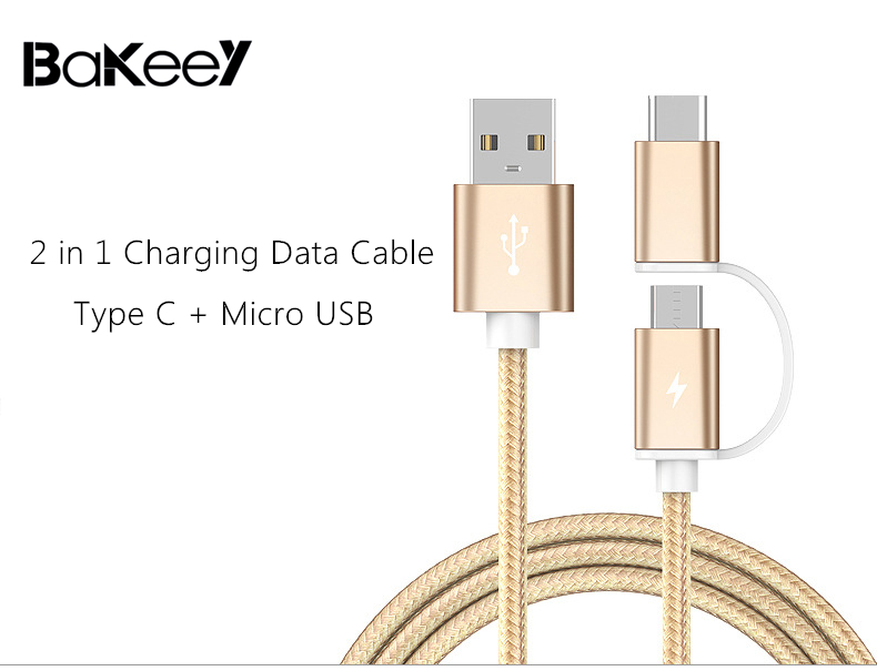 Bakeey-2-in-1-Type-C-Micro-USB-Nylon-Braided-Data-Charging-Cable-USB-20-for-6-Oneplus-S8-S7-1198446