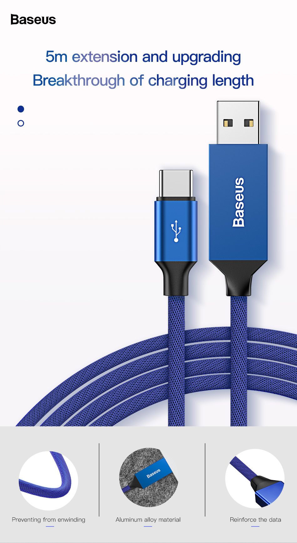 Baseus-5M-QC30-USB-Type-C-Fast-Charging-Data-Long-Cable-For-Oneplus-6T-Xiaomi-Mi8-Pocophone-F1-S9-1396627