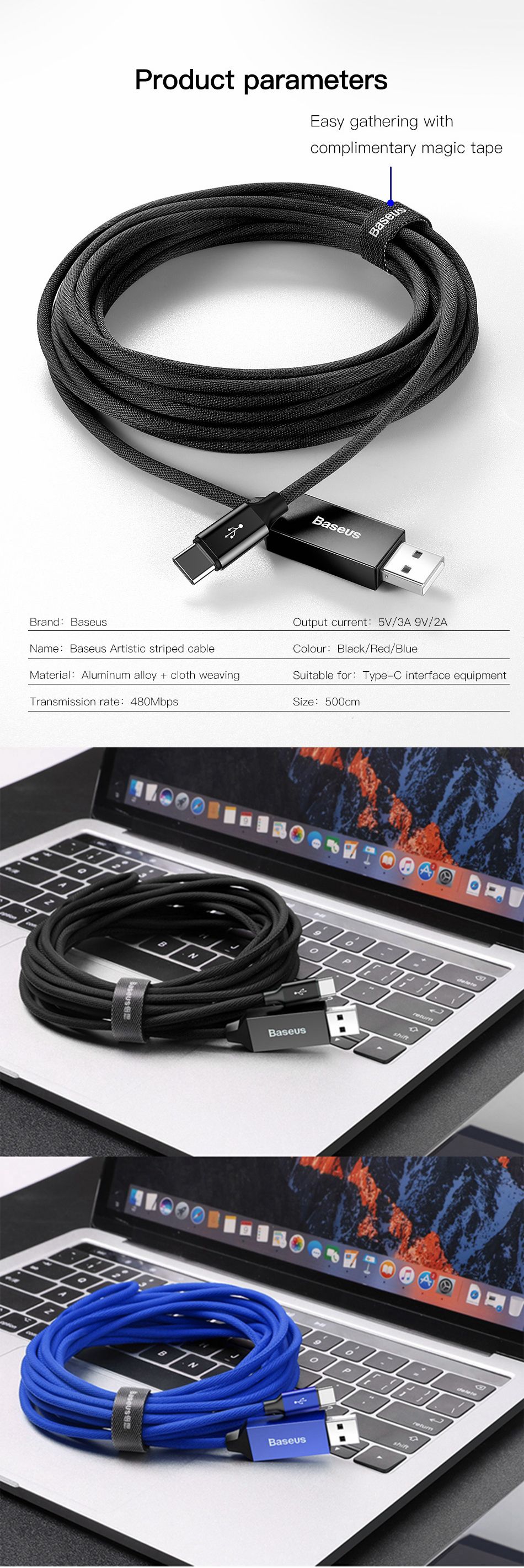 Baseus-5M-QC30-USB-Type-C-Fast-Charging-Data-Long-Cable-For-Oneplus-6T-Xiaomi-Mi8-Pocophone-F1-S9-1396627