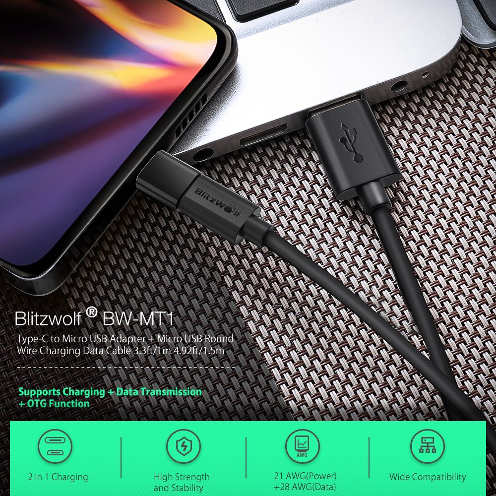 Blitzwolfreg-BW-MT1-Micro-USB-Fast-Charging-Data-Cable-With-Type-C-Adapter-For-Phone-Tablet-1383474