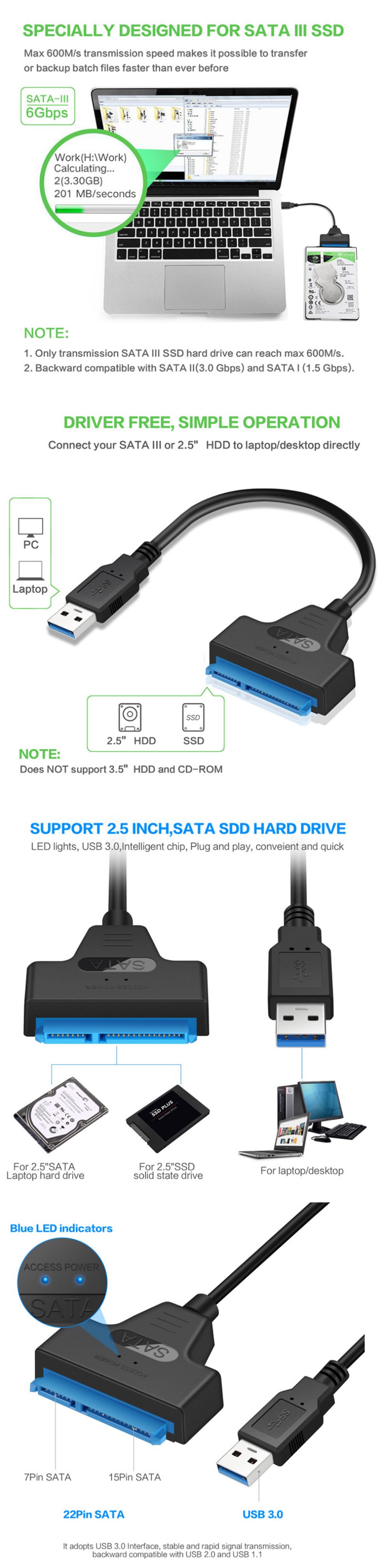 E-yield-SATA-to-USB-30-25quot-Data-Cable-Hard-Drive-Converter-Cable-for-the-SATA-Hard-Disk-1557933