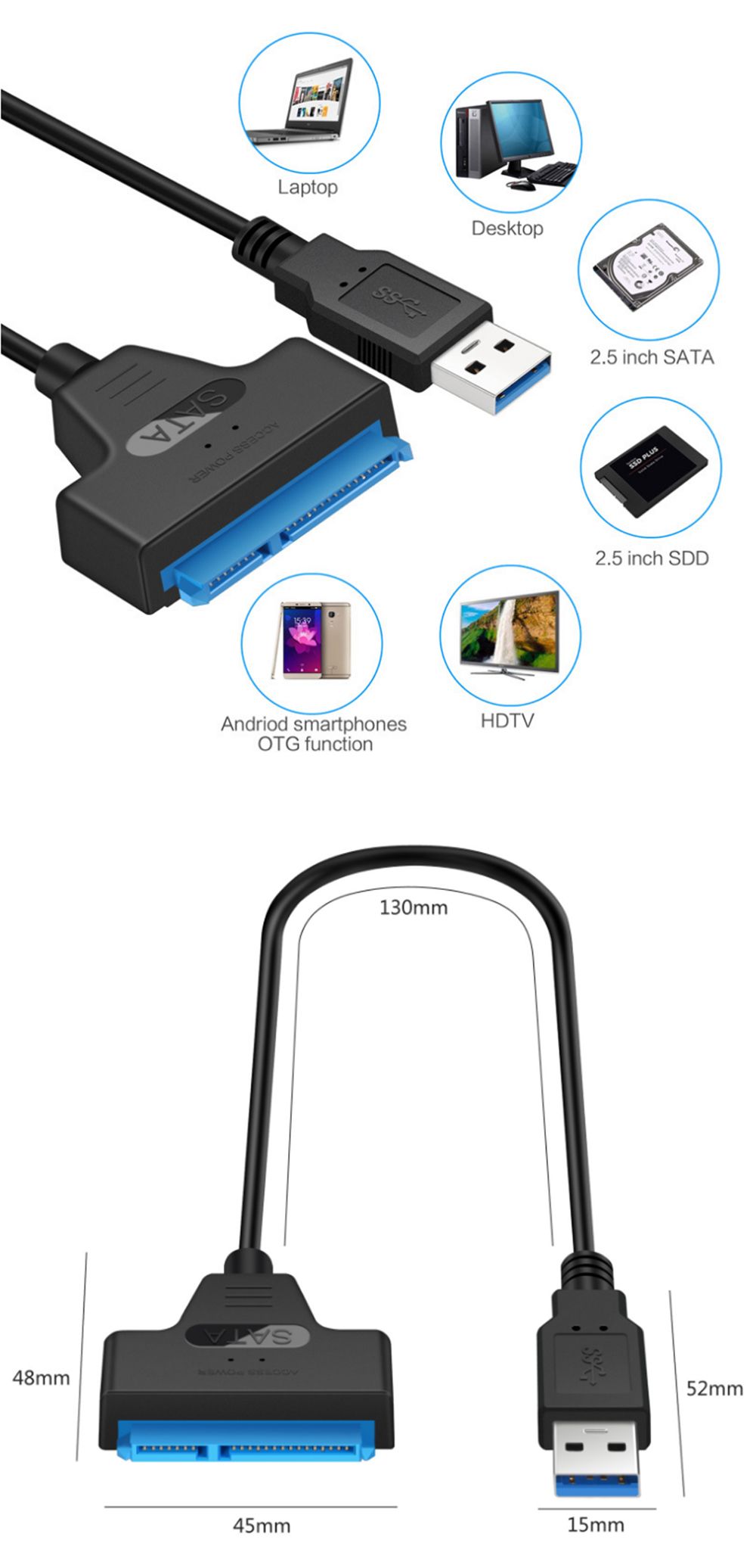 E-yield-SATA-to-USB-30-25quot-Data-Cable-Hard-Drive-Converter-Cable-for-the-SATA-Hard-Disk-1557933