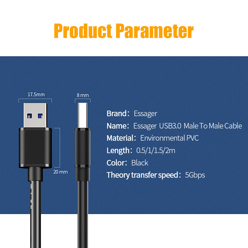 Essager-2A-USB-30-Male-to-Male-5Gbps-Extension-Data-Cable-For-Radiator-Hard-Disk-Webcom-PC-1587073
