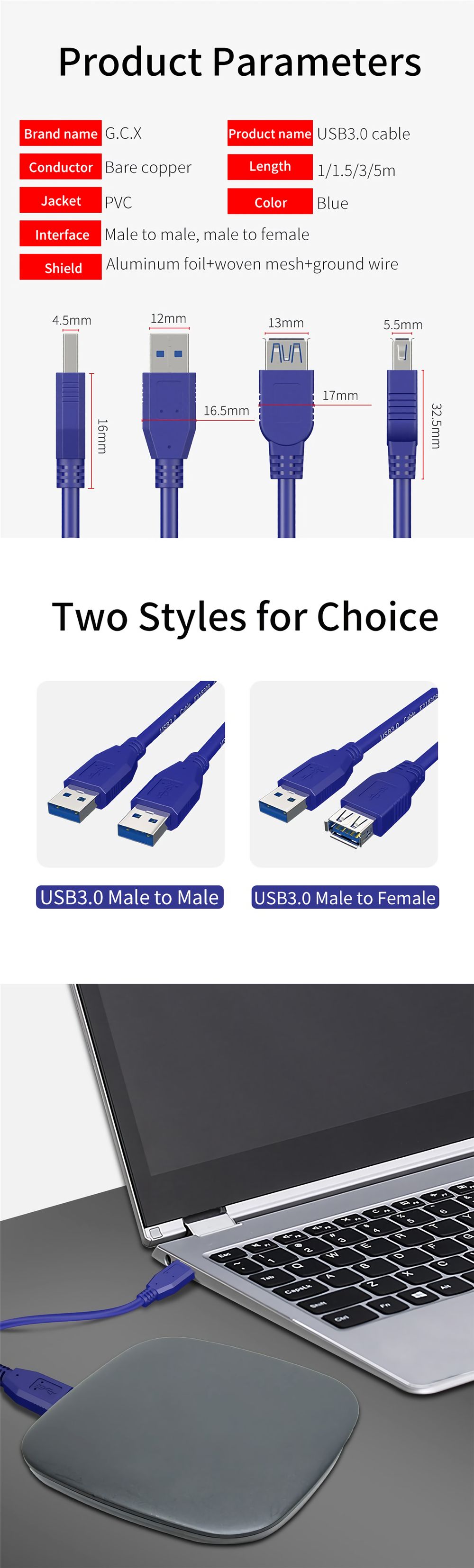 GCX-USB-30-Data-Cable-Male-to-Male-Extension-Cable-USB-30-Cable-Extender-for-Computer-PC-Tablet-Radi-1690145