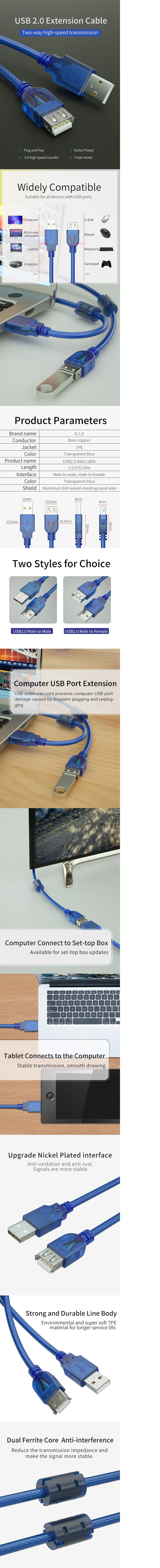 GCX-USB-Male-to-Female-Extension-Cable-Data-Cable-USB20-Core-Wire-Transparent-Blue-Data-Cable-for-Co-1690321