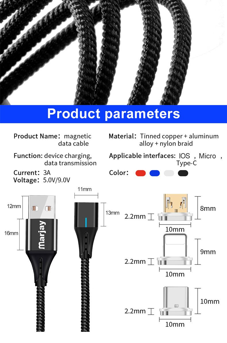Marjay-3A-Type-C-Micro-USB-Fast-Charging-Magnetic-Data-Cable-For-HUAWEI-P30-Mate20-MI9-S10-S10-1533107