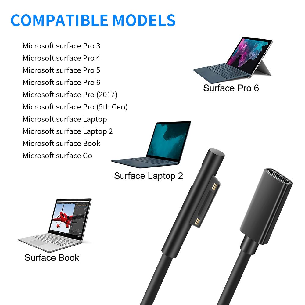 Rocketek-SCCF-USB-Type-C-PD-15V-Power-Charger-Adapter-Converter-Charging-Tablet-Cable-for-Microsoft--1652814