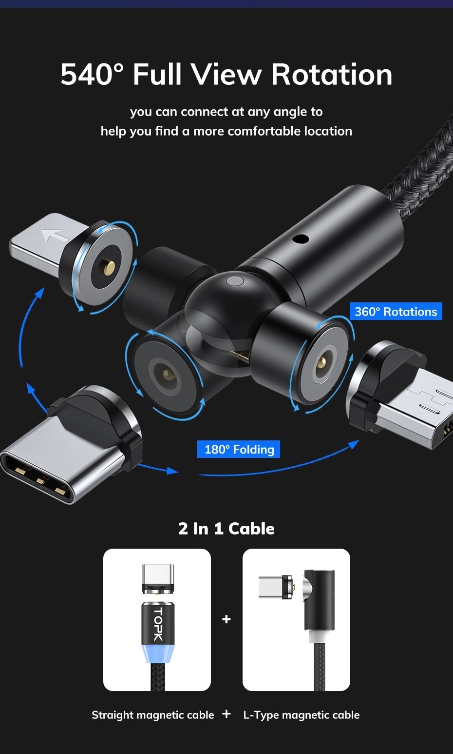 TOPK-AM68-3-in-1-Data-Cable-Elbow-LED-Indicator-Fast-Charging-USB-Magnetic-Rotation-Line-For-iPhone--1699366