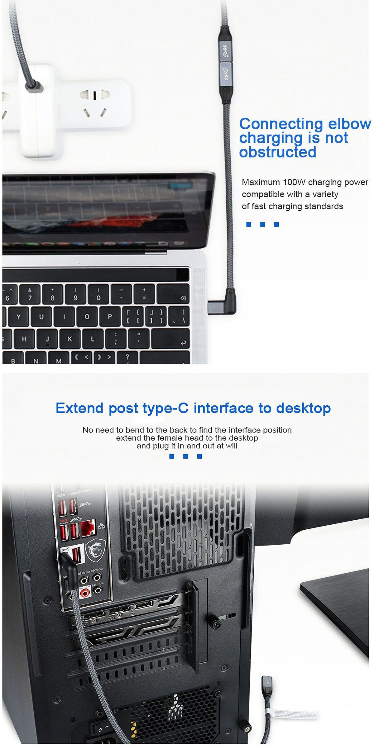 ULT-unite-Type-C-Adapter-Data-Cable-Connector-USB31-Gen2-Male-to-Female-Elbow-Extension-Cable-100W-1758350