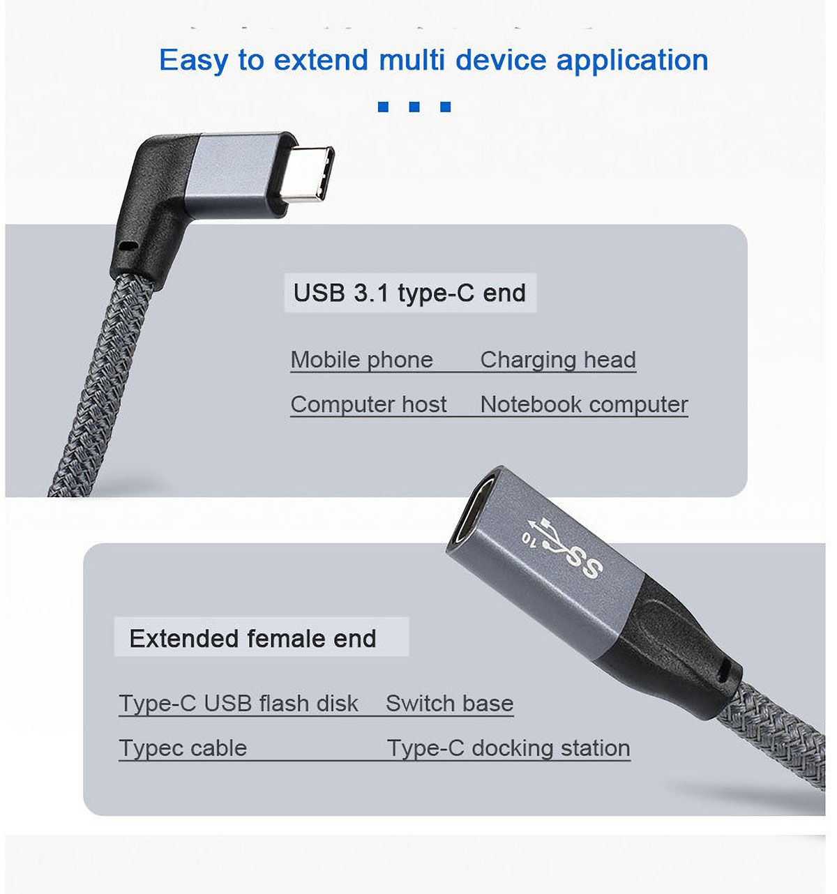 ULT-unite-Type-C-Adapter-Data-Cable-Connector-USB31-Gen2-Male-to-Female-Elbow-Extension-Cable-100W-1758350