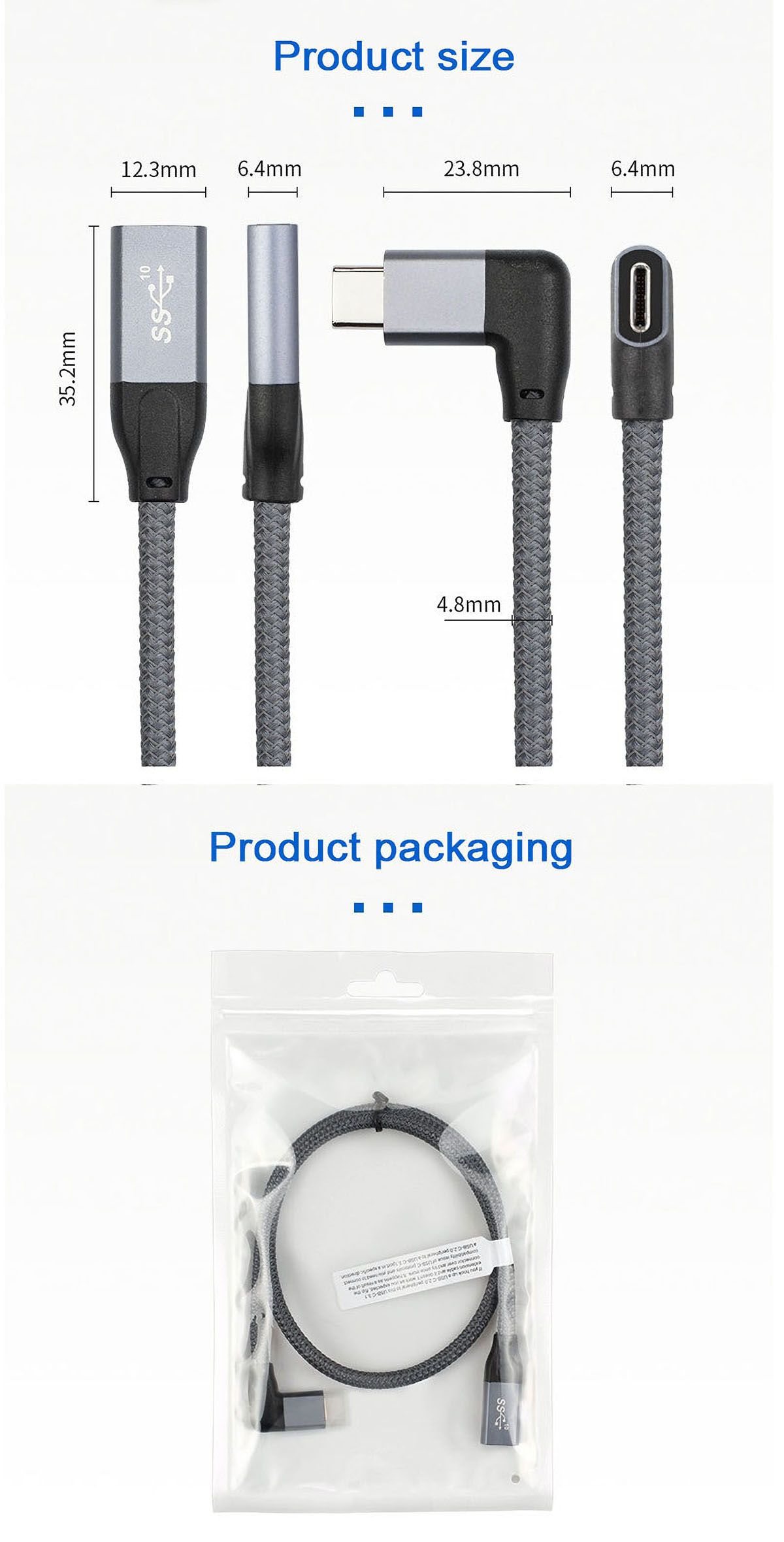 ULT-unite-Type-C-Adapter-Data-Cable-Connector-USB31-Gen2-Male-to-Female-Elbow-Extension-Cable-100W-1758350