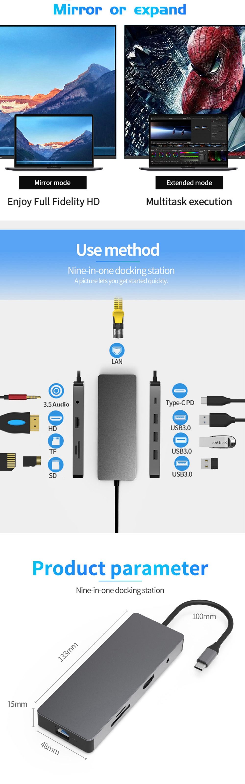 Blueendless-HC901A-Type-C-9-in-1-Multifunction-USB-Hub-SDTF-Card-Reader-RJ45-35mm-Audio-Port-with-Ty-1598005