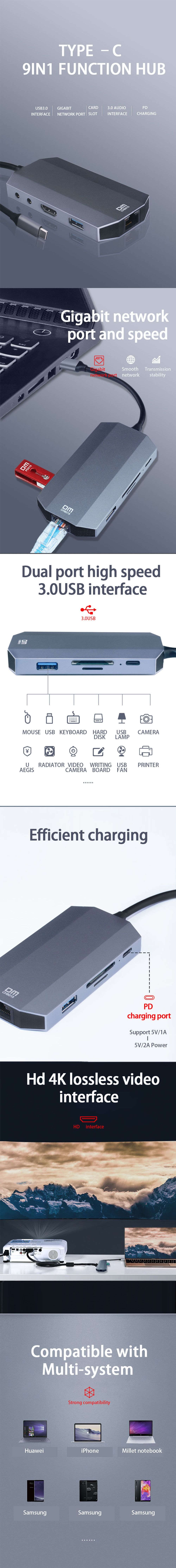 DM-CHB015-Type---C-9-in-1-HUB-USB-30-HD-4K-Display-Conversion-Adapter-PD-Charging-SD-TF-Card-Reader--1582298
