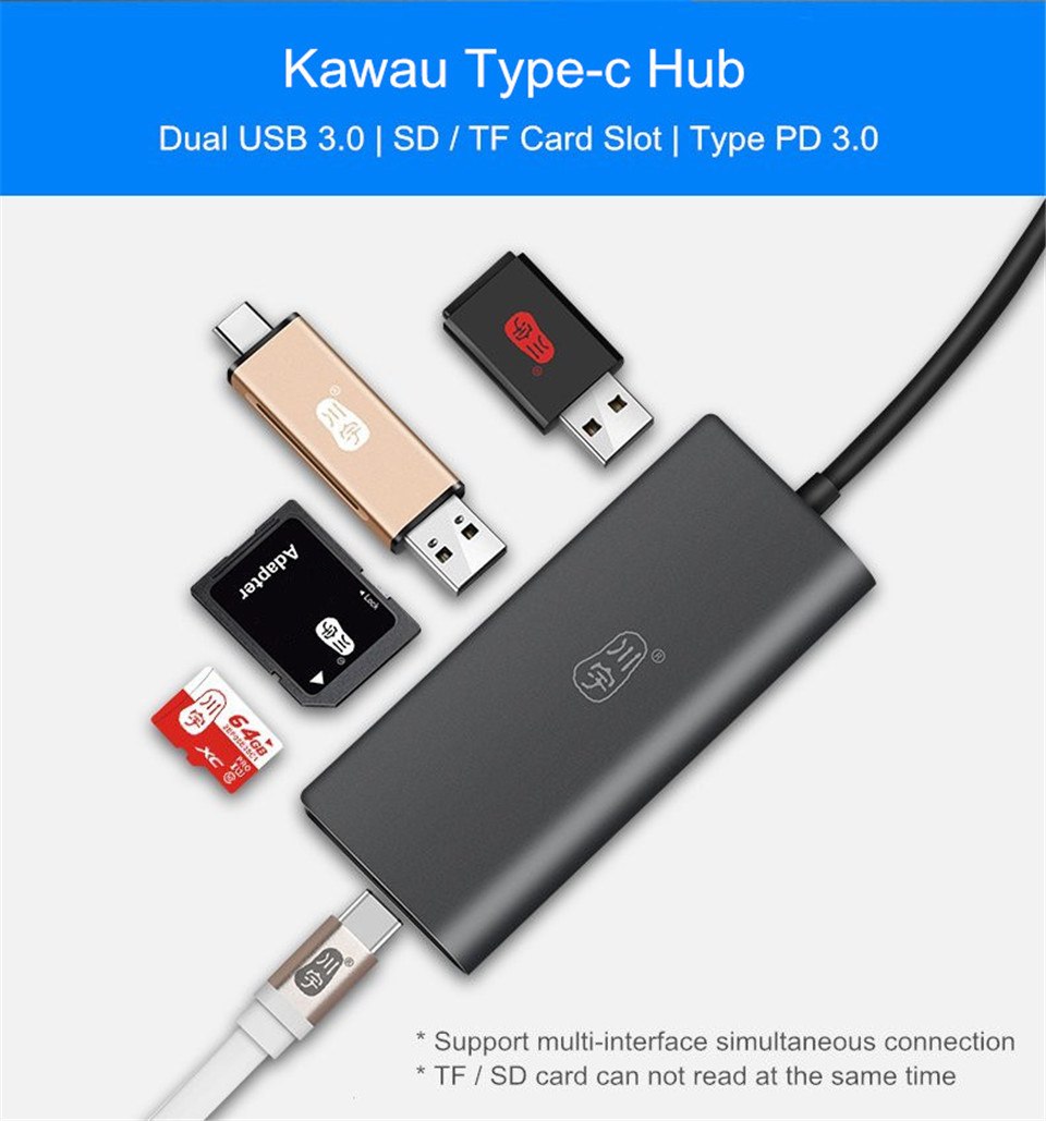 Kawau-H330-5-IN-1-Type-C-to-2-Port-USB30-PD30-OTG-Hub-SD-TF-Card-Reader-1433338