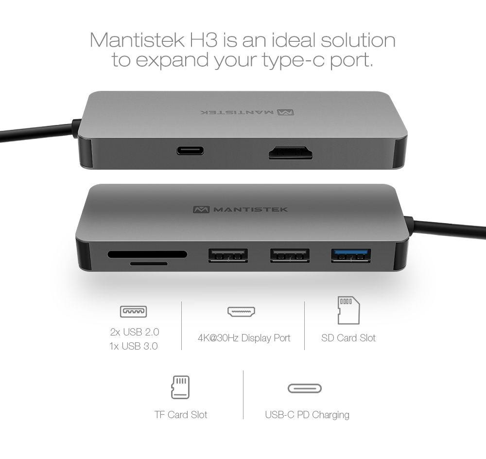 MantisTekreg-H3-7-In-One-Type-C-to-USB-30-4K-Display-PD-Charge-Hub-TF-SD-Card-Reader-1301582