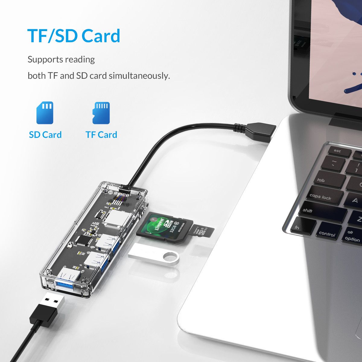 ORICO-USB30-Hub-Transparent-Case-USB30-Docking-Station-TFSD-Card-Reader-USB-Data-Transmission-Adapte-1765862