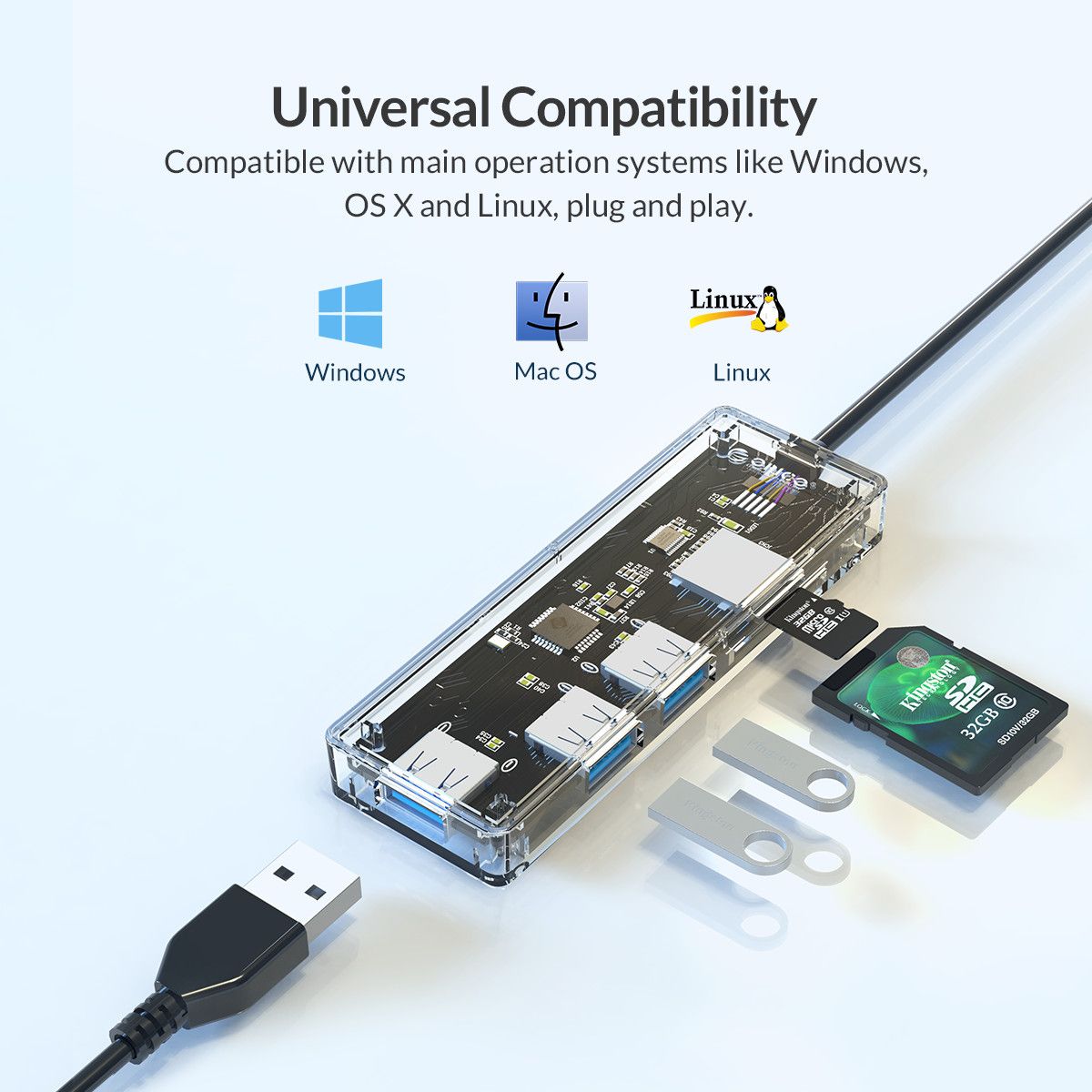 ORICO-USB30-Hub-Transparent-Case-USB30-Docking-Station-TFSD-Card-Reader-USB-Data-Transmission-Adapte-1765862