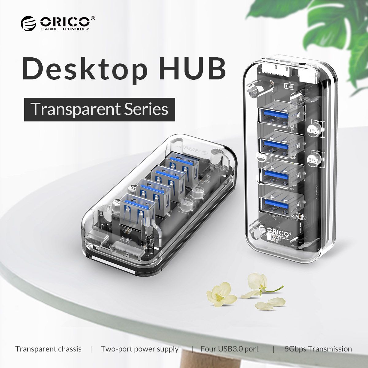 Orico-F4U-U3-Transparent-4-Port-USB-30-Hub-with-Dual-port-Power-Supply-1385950