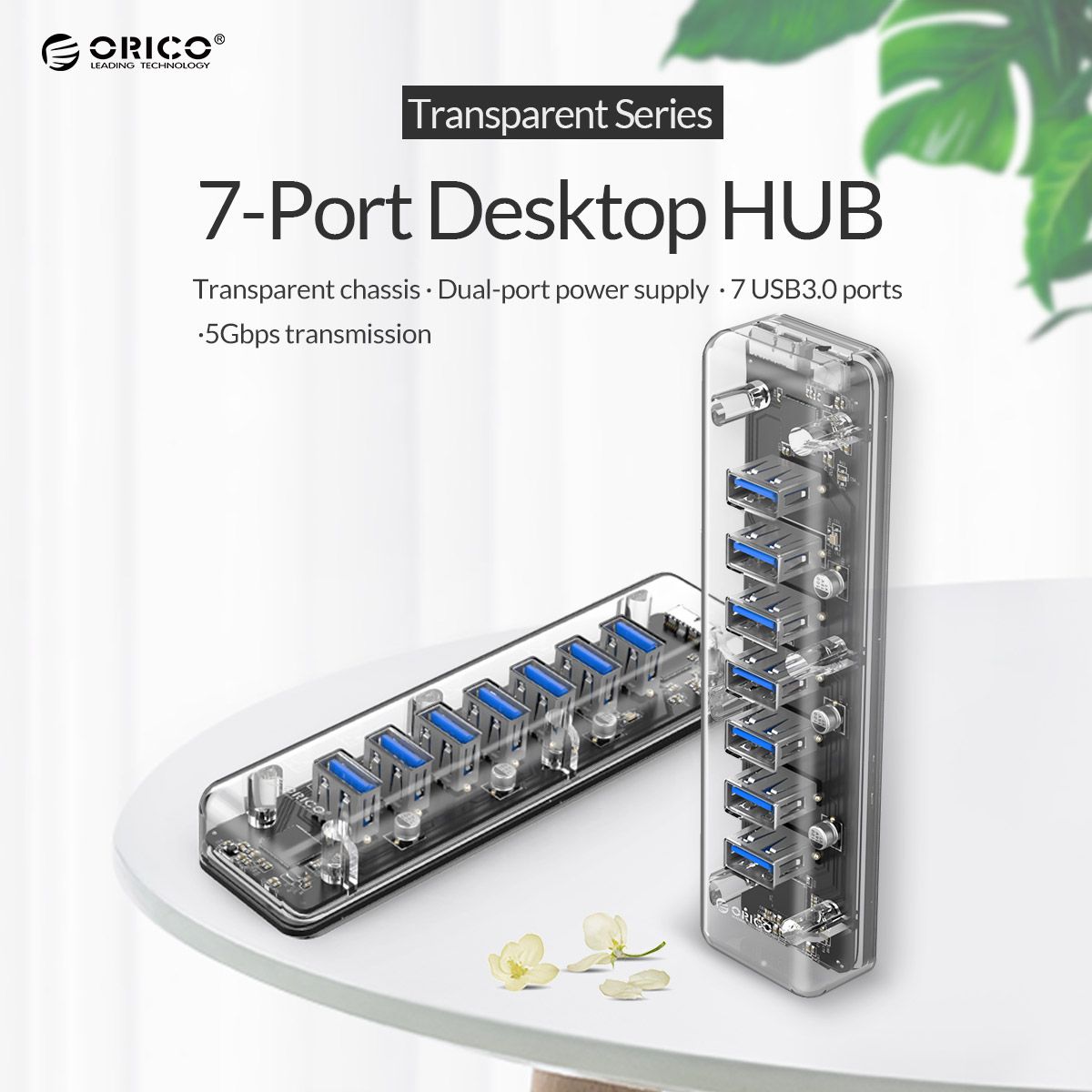 Orico-F7U-Transparent-7-Port-USB-30-Hub-with-Dual-port-Power-Supply-1386880