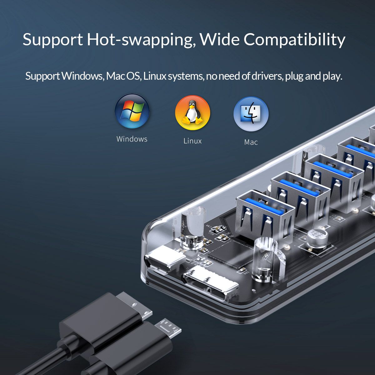 Orico-F7U-Transparent-7-Port-USB-30-Hub-with-Dual-port-Power-Supply-1386880