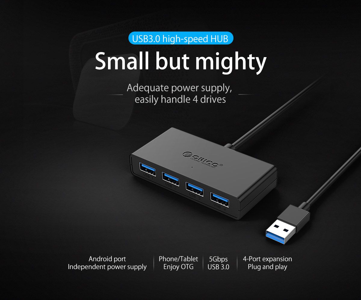 Orico-H4U3-USB-30-to-4-Port-USB-30-OTG-Hub-with-Micro-USB-Power-Port-1459366