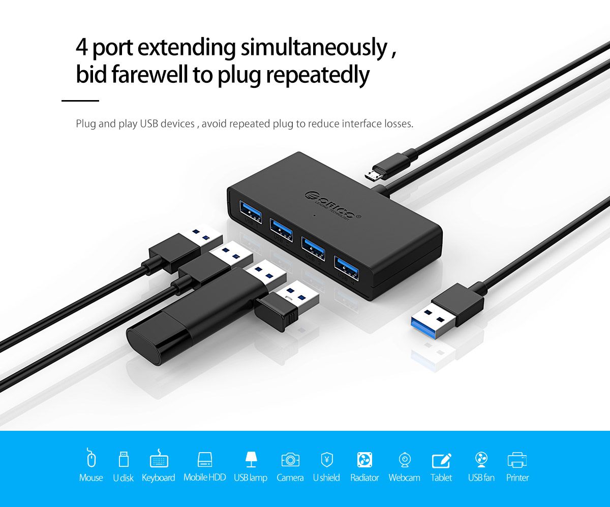 Orico-H4U3-USB-30-to-4-Port-USB-30-OTG-Hub-with-Micro-USB-Power-Port-1459366