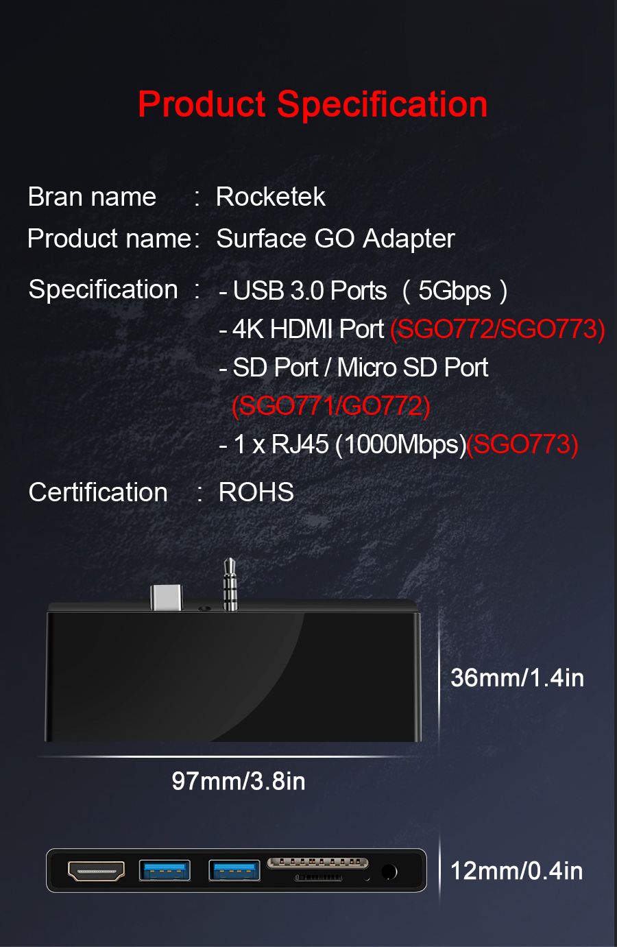 ROCKETEK-SGO772-Surface-GO-Hub-USB-30-Hubs-4K-Video-HD-TFSD-Card-Reader-Surface-GO-Adapter-with-2-SD-1623563