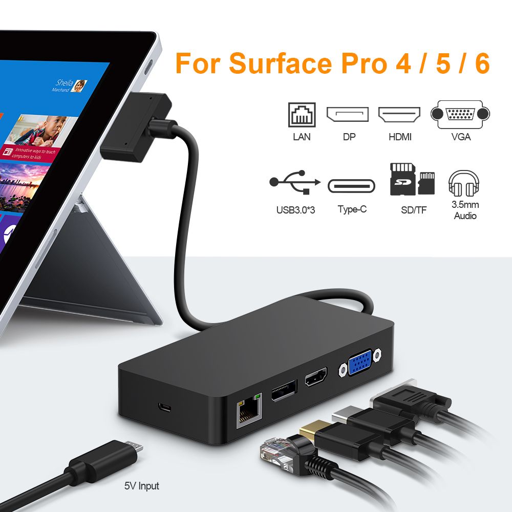 ROCKETEK-SH701-USB-Hub-Card-Reader-Docking-Station-for-Surface-Pro-456-with-RJ45-LAN-DP-HD-VGA-USB-3-1623616