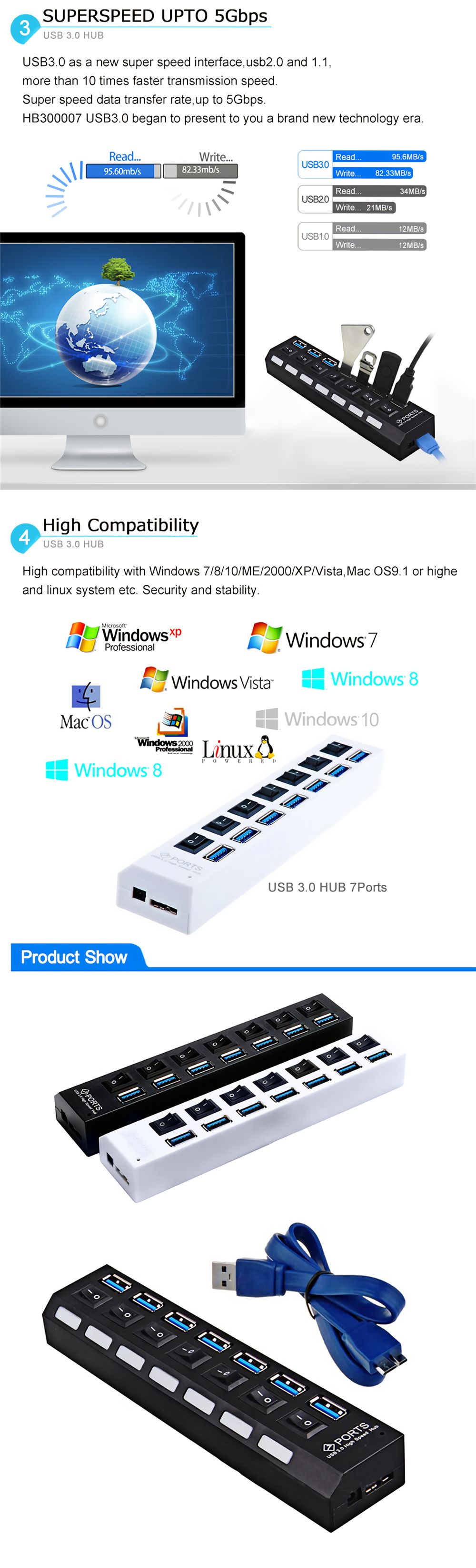 Relink-RL-U3H7-N1-USB-Hub-USB-30-Splitter-Multi-USB-3-20-Hub-Multiple-7-Ports-Hub-with-Power-Adapter-1662430
