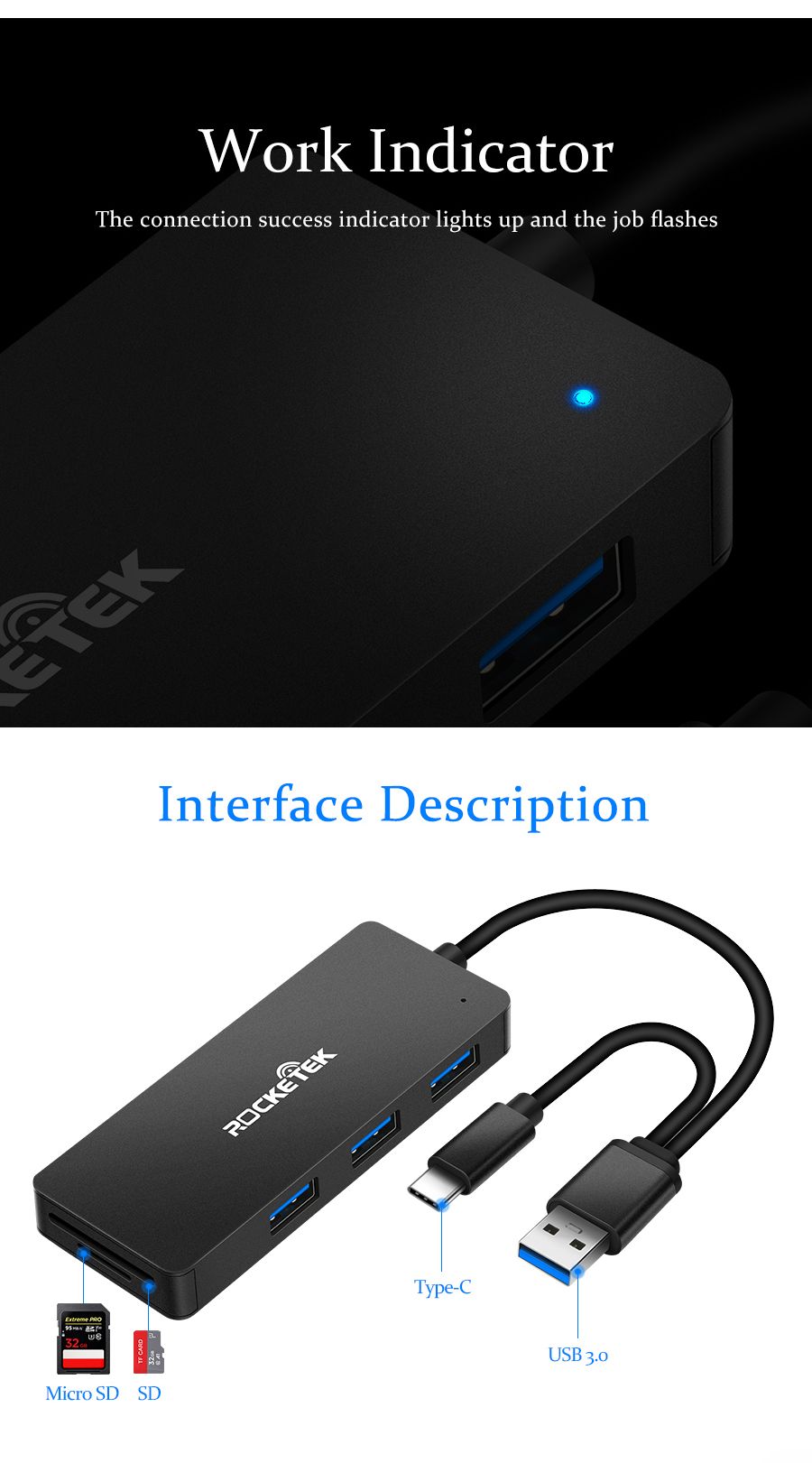 Rocketek-Multi-Interface-Hub-HUB-U-HUB-C-HUB-UC-USB-30-Type-C-Hub-4-Ports-Adapter-Splitter-Power-Int-1621340