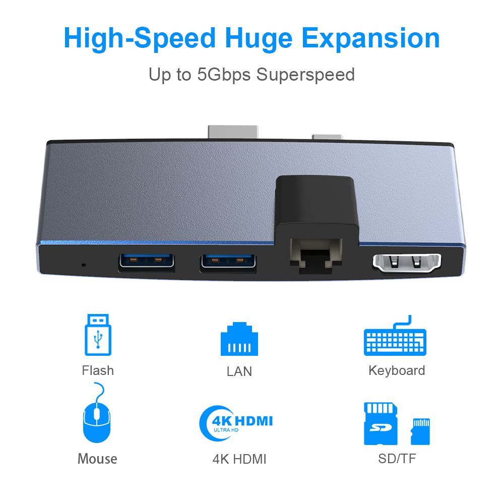 Rocketek-SUR758-USB-30-Hub-Card-Reader-4K-HD-100Mbps-Ethernet-LAN-Adapter-for-SDTF-Card-Surface-Pro--1623759