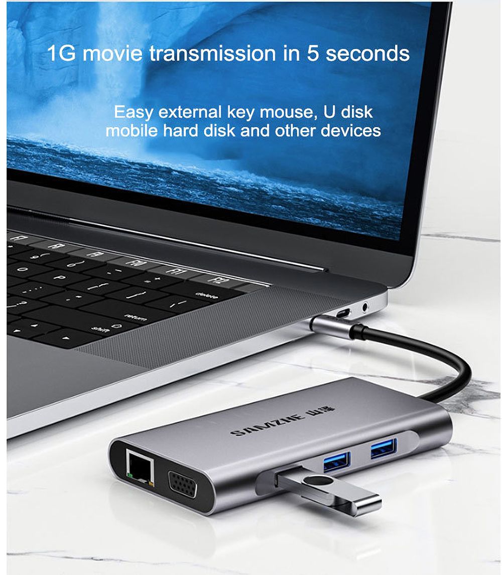 SAMZHE-10-in-1-Type-C-Splitter-Hub-HDMI-35-Audio-Port-VGA-TF-SD-USB30-Gigabit-Network-Port-PD-Adapte-1762426