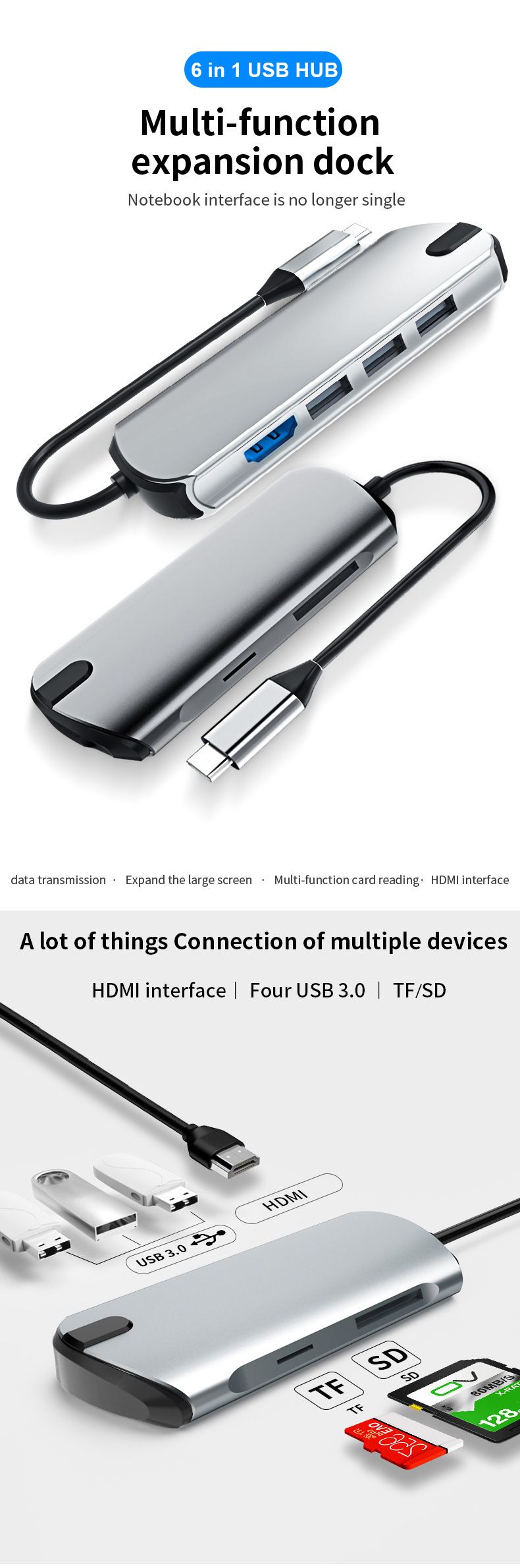 SEEWEI-1906-Type-C-to-USB-30-HD-6-Ports-USB-Hub-6-in-1-Docking-Station-Multi-functional-Hub--TF--SD--1649147